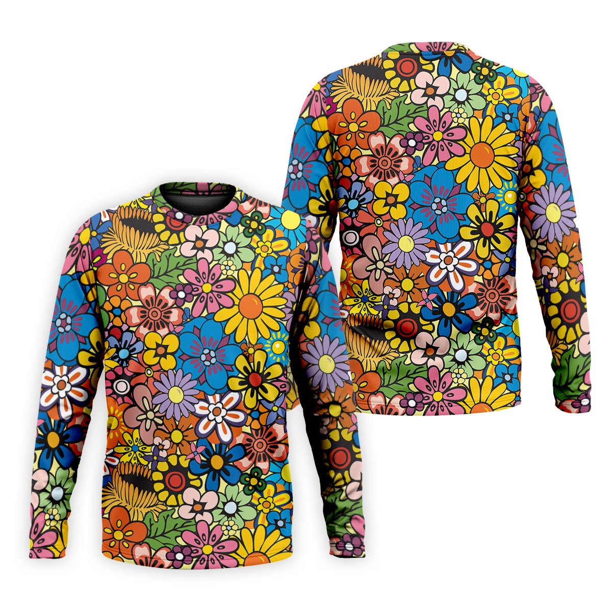 Multicolor Retro Flower Power Golf Shirt, Mens Golf Polo, Hawaiian Golf Shirt, Golf Apparel For Men