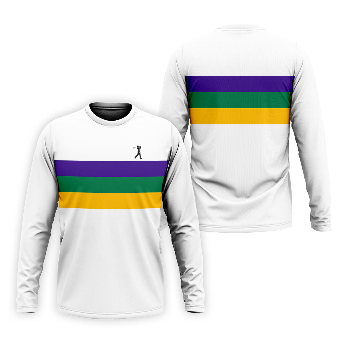 Mardi Gras Purple Green Gold Horizontal Stripes White Golf Shirt, Golf Tops For Men, Polo ShirtFor Men