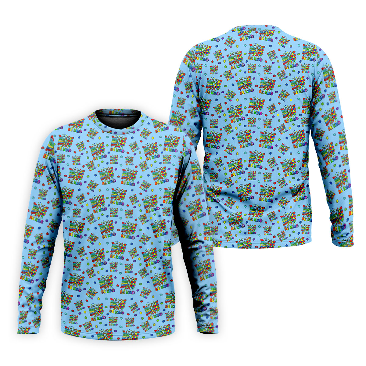 In A World Where You Can Be Anything Be Kind Rainbow Butterfly Autism Awareness Blue Golf Shirt, Golf Shirts For Men