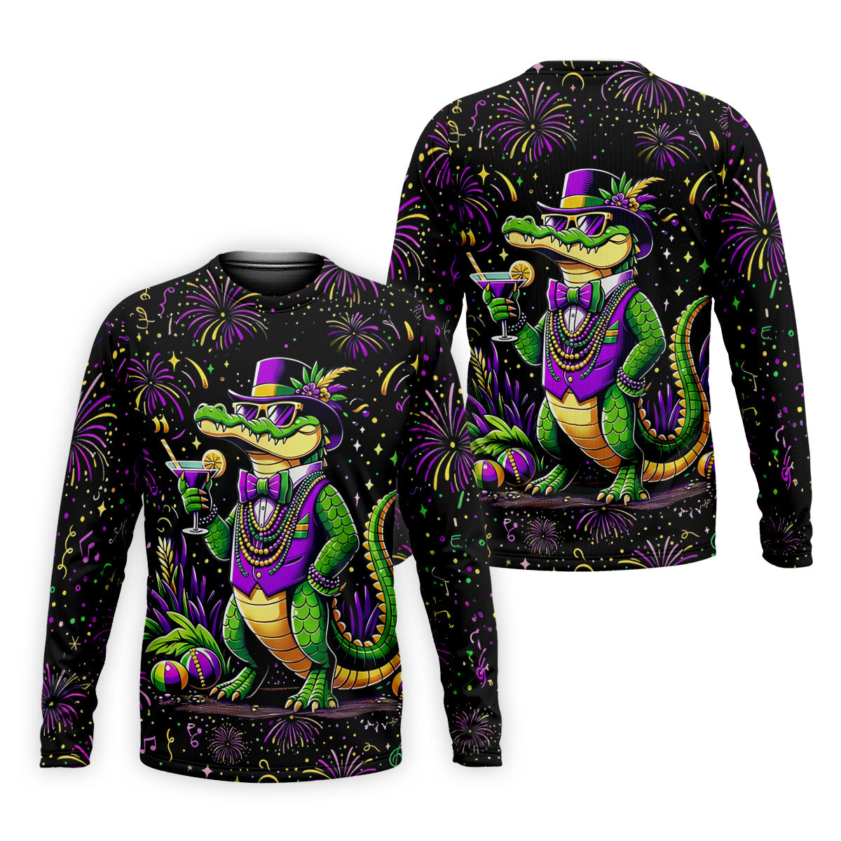 Mardi Gras Aligator Purple Green Gold Confetti Star Golf Tops For Men, Polo ShirtFor Men, Golf Shirts For Men