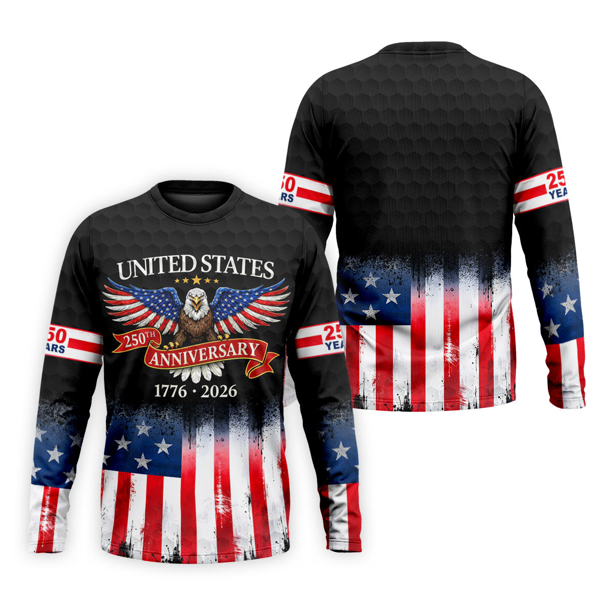 US Bald Eagle 250th Anniversary Celebration Ribbon Black Golf Shirt, Patriotic 4th Of July Golf Shirts For Men