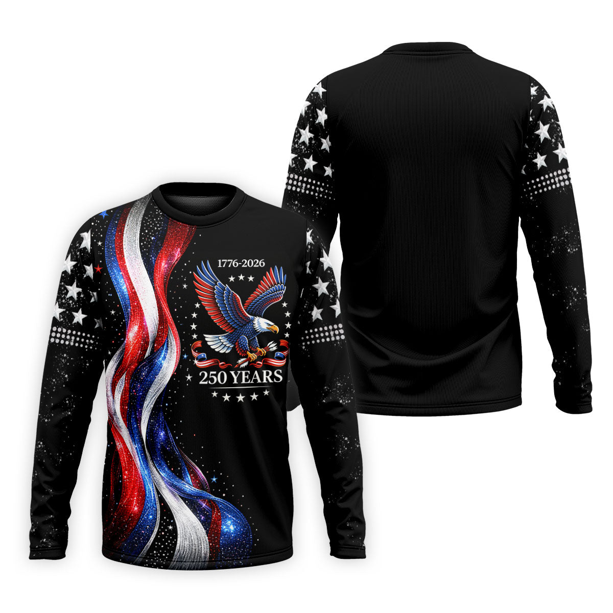 America Bald Eagle Red And White Striped Ribbon 4th Of July Golf Shirt, 250th Anniversary Golf Shirts For Men