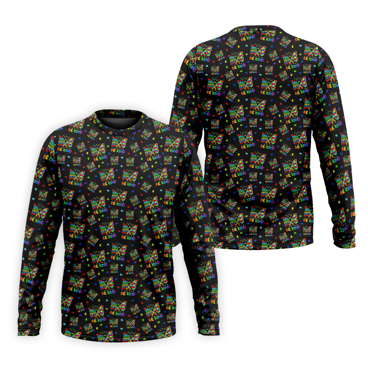 In A World Where You Can Be Anything Be Kind Rainbow Butterfly Autism Awareness Black Golf Shirt, Golf Shirts For Men