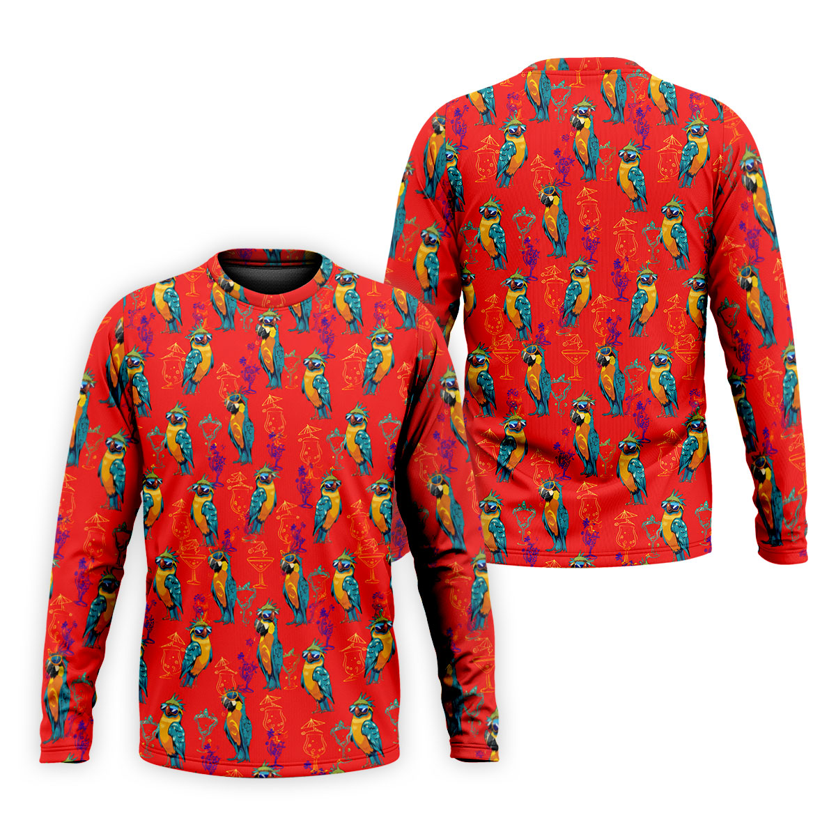 Red Parrot Sunglasses Cocktail Pattern Golf Shirt, Hawaiian Golf Shirt, Golf Shirts For Men, Mens Golf Apparel