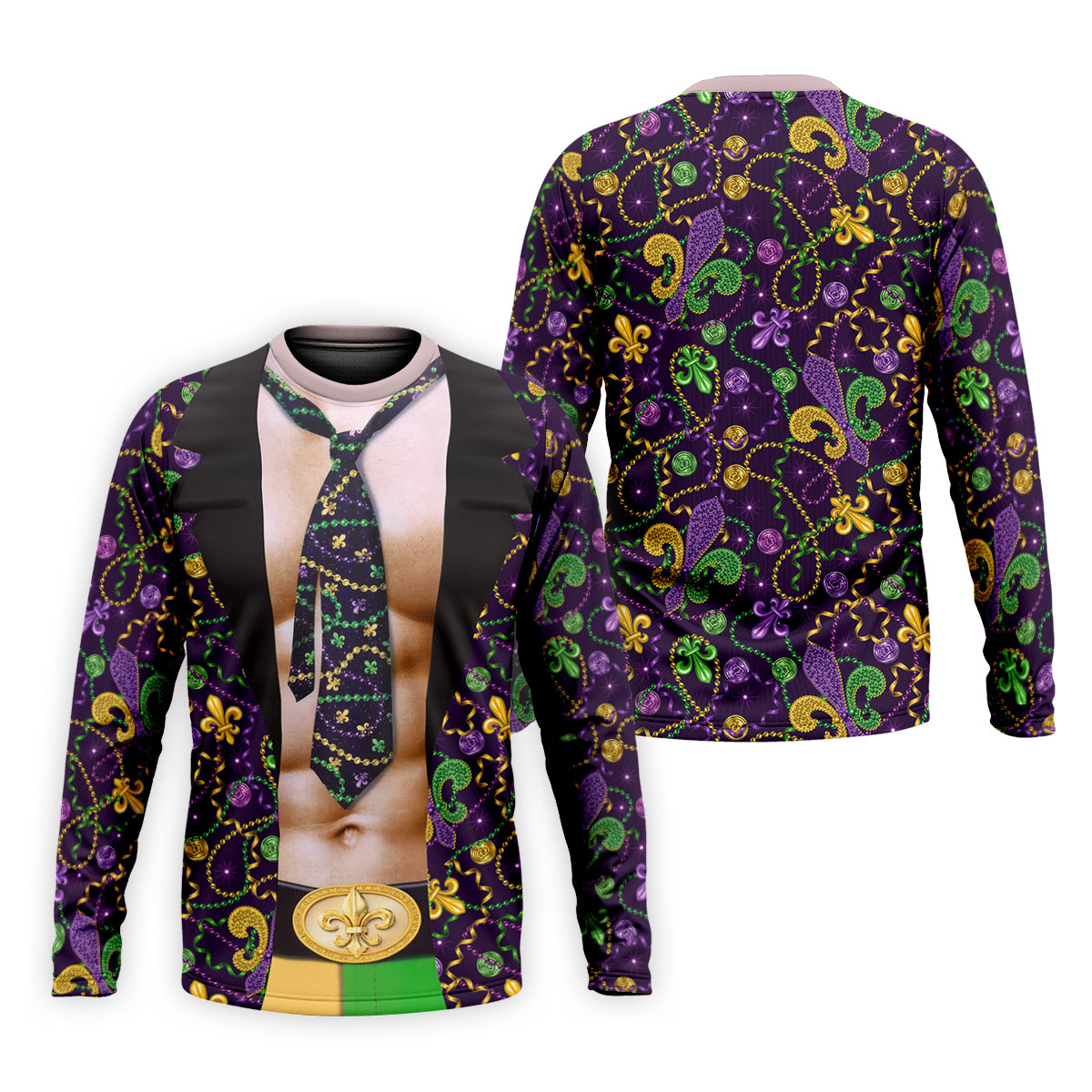 Mardi Gras Purple Green Gold Fleur De Lis Funny Costume Golf Shirts For Men, Men's Funny Golf Shirts