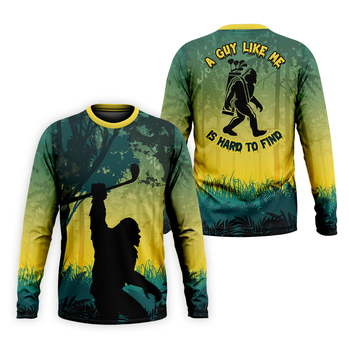 Bigfoot Golfer Forest Silhouette Polo Shirt, Golf Polo Shirts For Men, Mens Golf Apparel