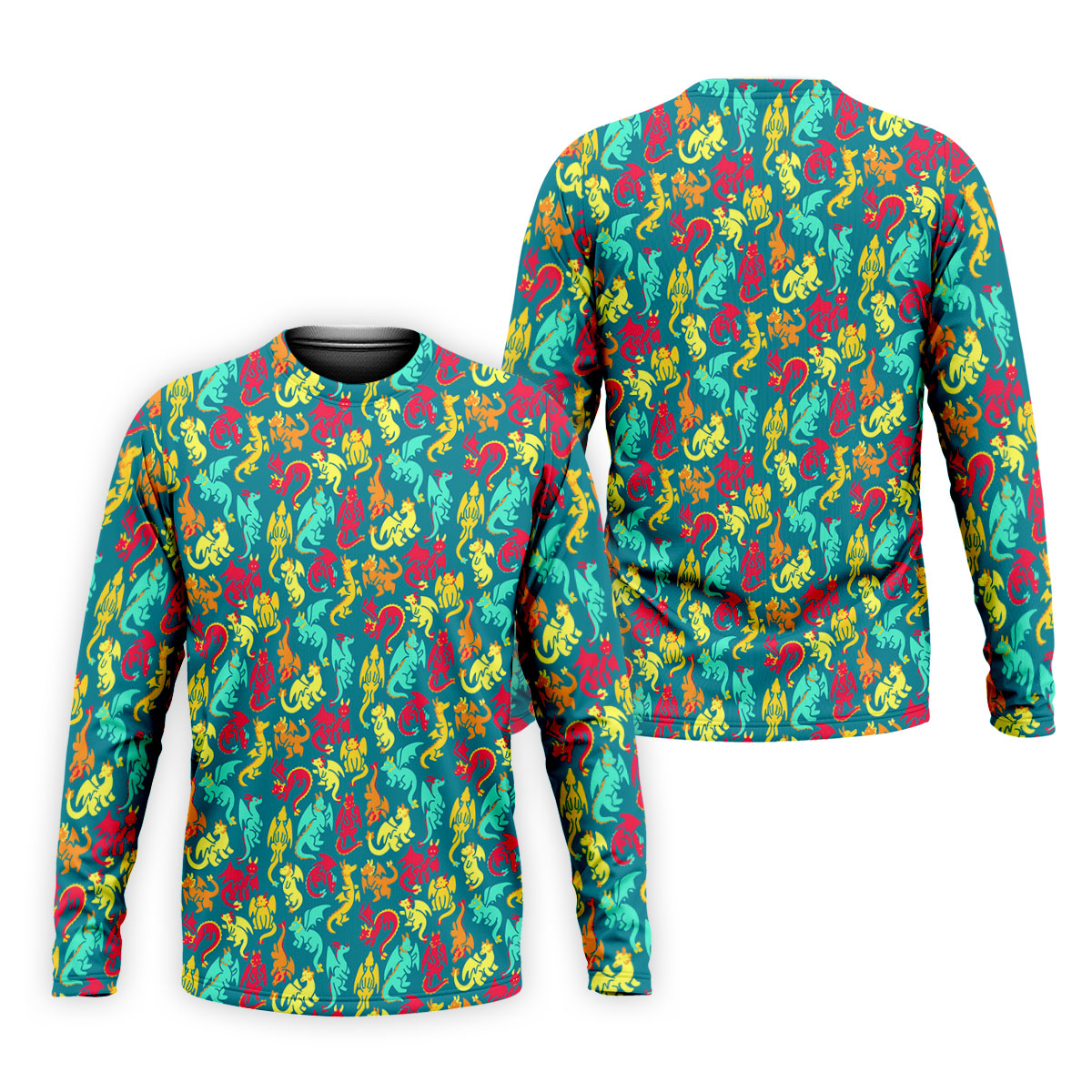 Cartoon Dragons Colorful Golf Shirt, Cute Golf Outfit, Polo Shirt Men, Golf Shirts For Men