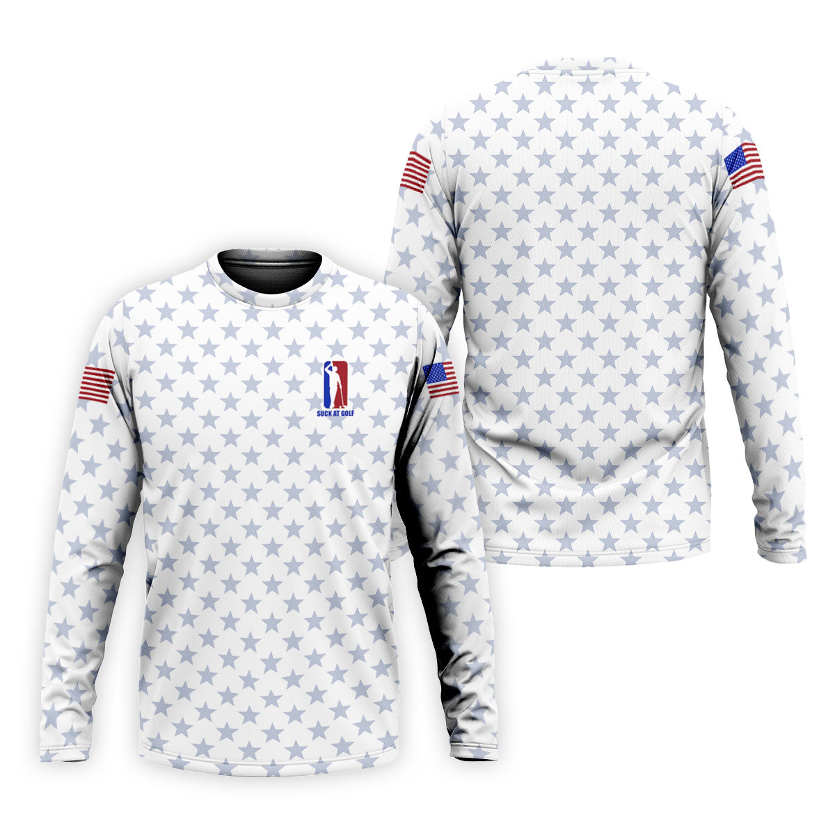 Suck At Golf Patriotic 4th Of July Stars Pattern White Golf Shirt, 250th Anniversary Golf Shirts For Men