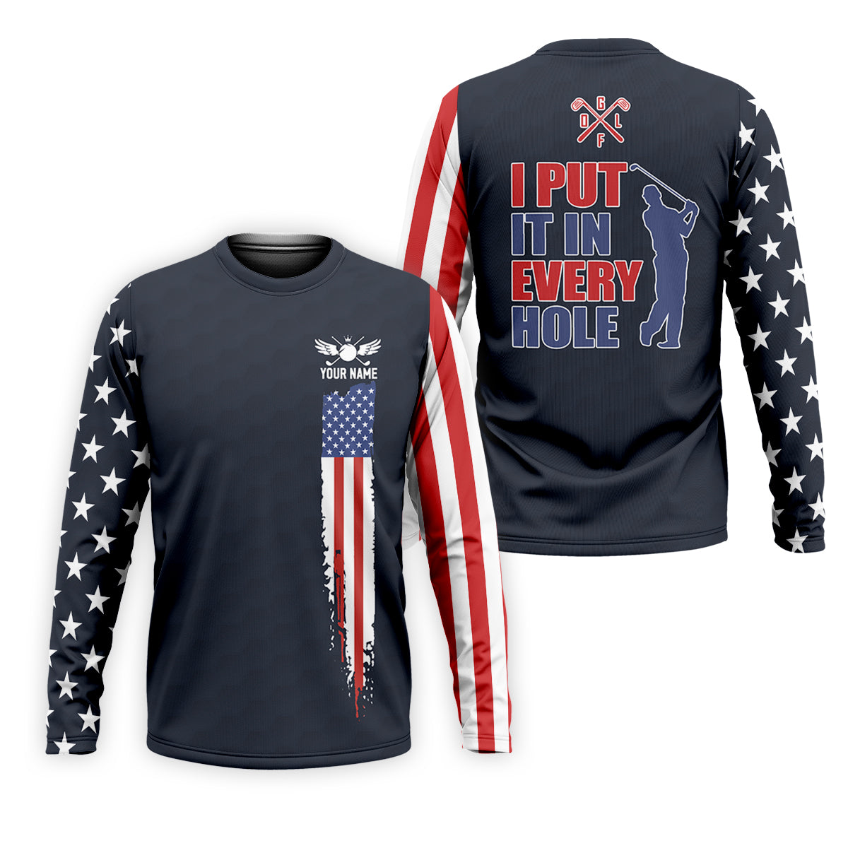I Put It In Every Hole American Flag Patriot Red White Blue Golf Tops For Men, 250th Anniversary Golf Shirts For Men