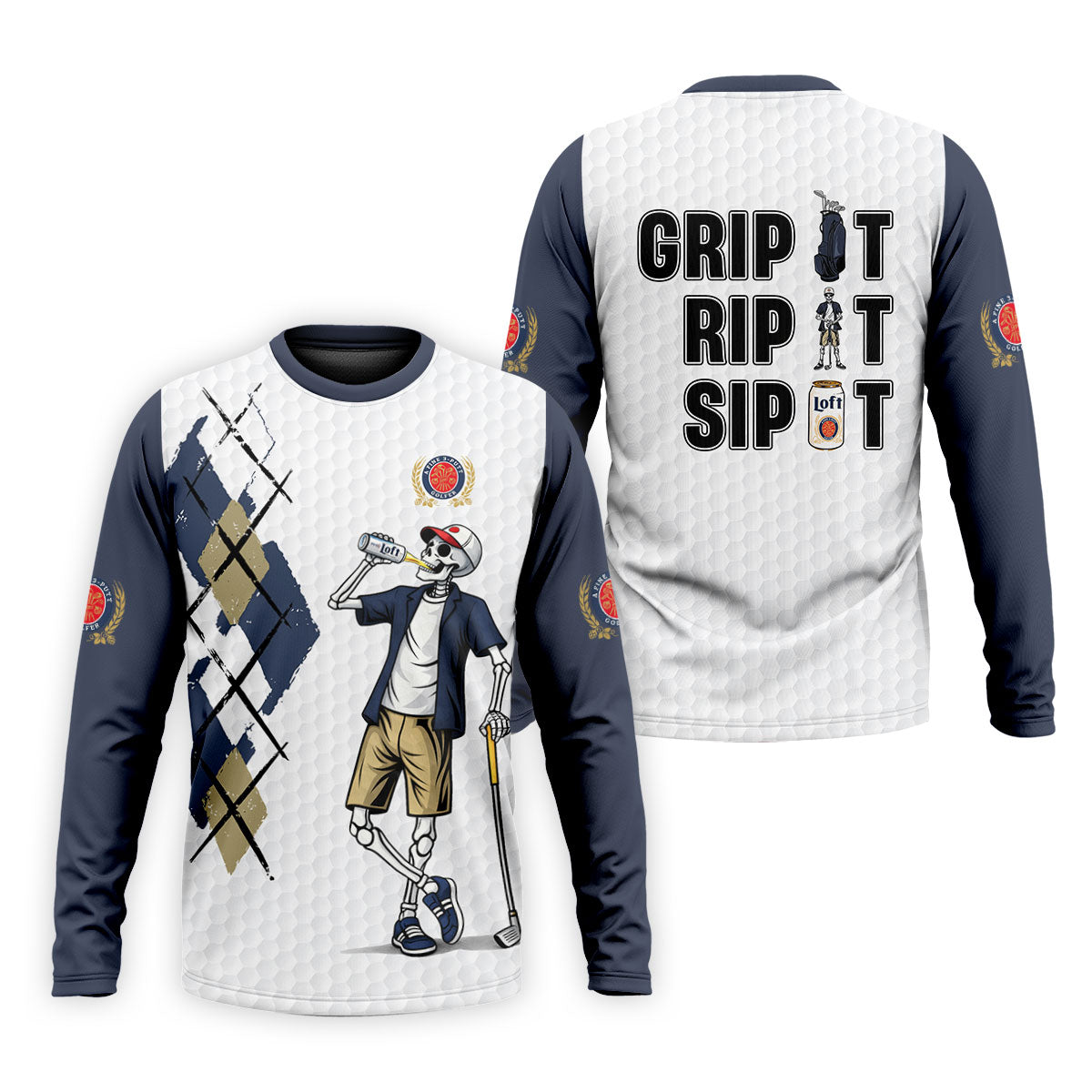Funny Skeleton Golfer Drinking Beer Polo Shirt, Mens Golf Polo, Golf Apparel For Men