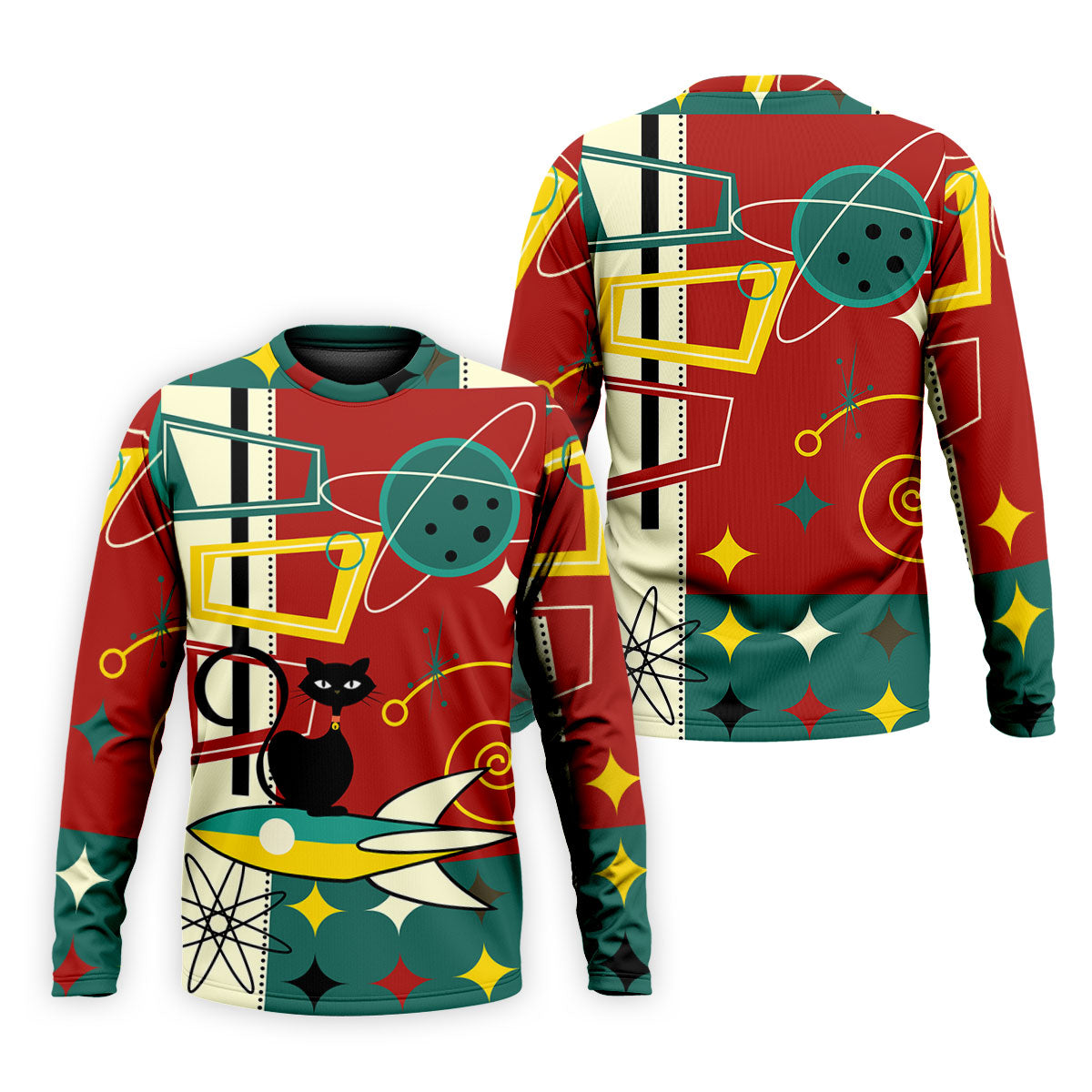 Geometric Abstraction Atomic Cat Hawaiian Golf Shirt, Retro Golf Shirt, Polo Shirtor Men