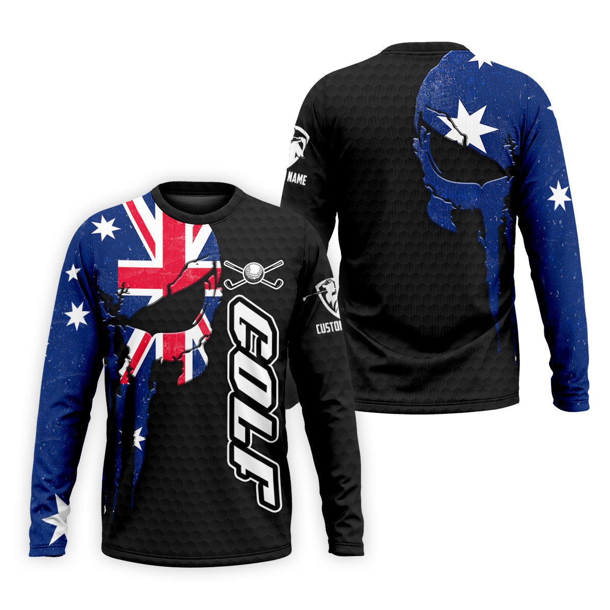 Cool Skull Golf Ball Pattern Australia Flag Print Black Golf Shirt, Polo Shirtor Men
