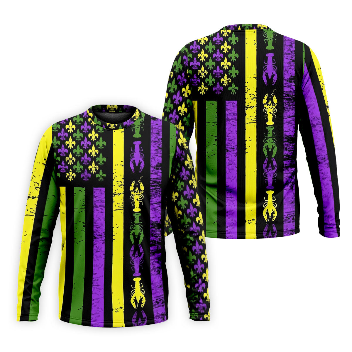Mardi Gras Flag Fleur-De-Lis Symbol Crawfish Pattern Golf Tops For Men, Polo ShirtFor Men, Golf Shirts For Men