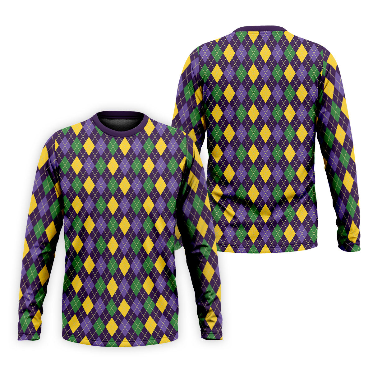 Green Purple Gold Argyle Pattern Mardi Gras Golf Shirt, Polo Shirt Men, Golf Shirts For Men