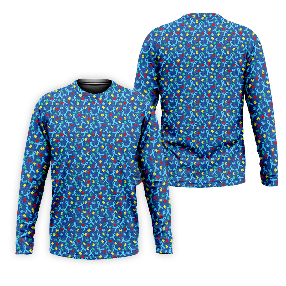 Autism Awareness Ribbon And Colorful Puzzles Blue Golf Shirt, Golf Shirts For Men, Polo ShirtFor Men
