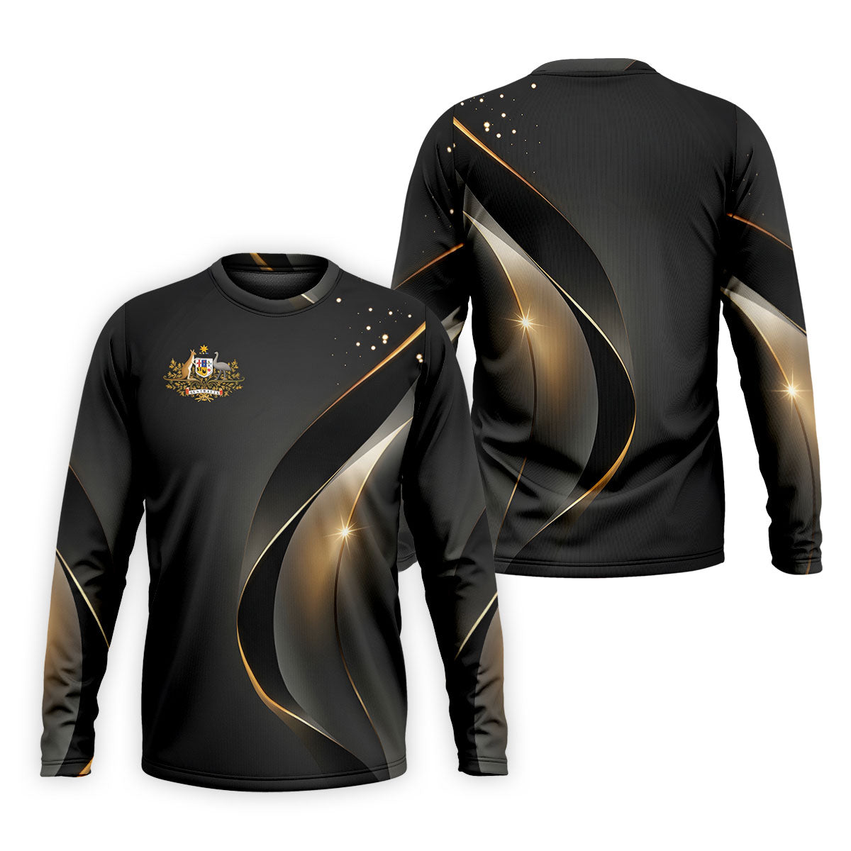 Australian Coat Of Arms Black And Gold Gradient Golf Tops For Men, Polo ShirtFor Men