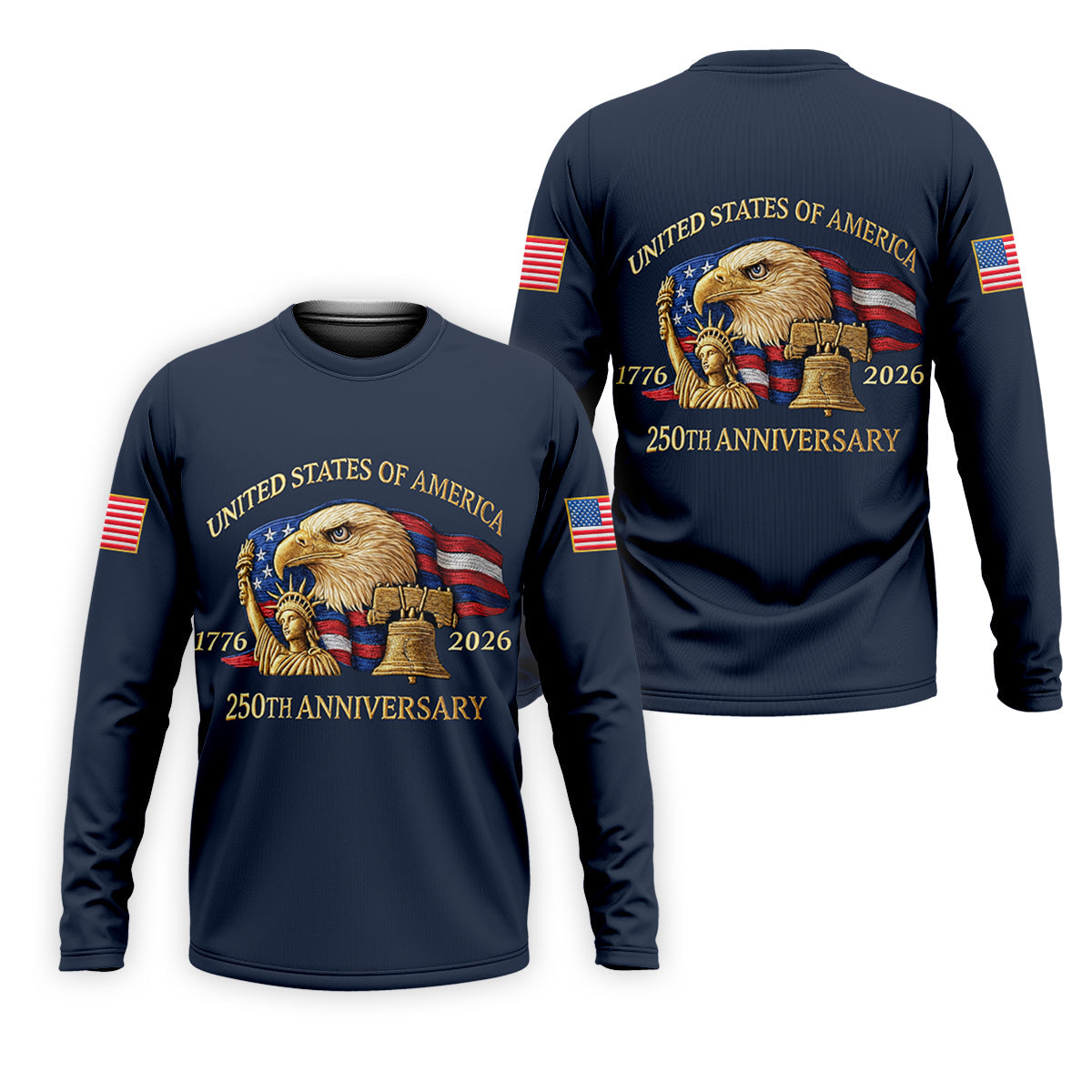 US America 250th Anniversary Patriot Eagle Embroidery Effect Golf Tops For Men, Patriot Golf Shirts For Men