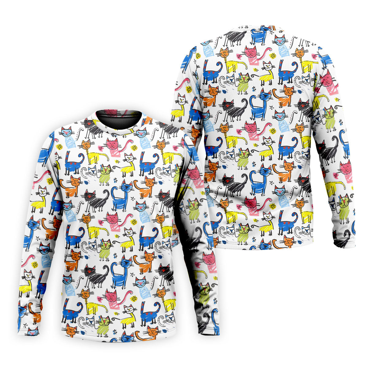 Cartoon Cat Golf Shirt, Colorful Doodle Cat Pattern, Polo Shirts For Men