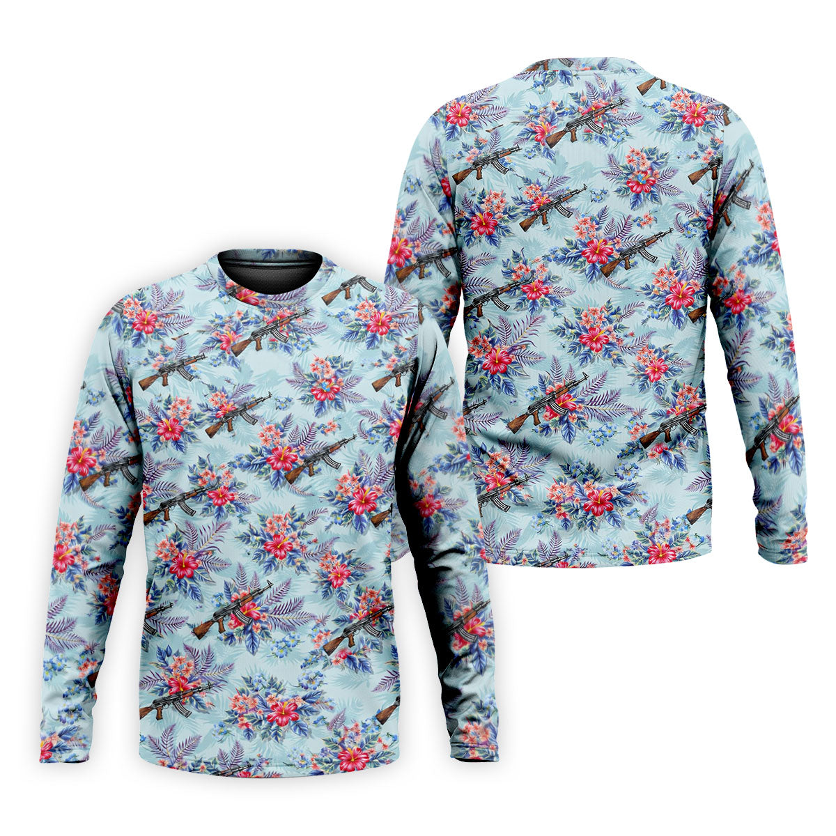 Hawaiian Floral Military Theme Light Blue Golf Shirt, Golf Shirts For Men, Polo ShirtFor Men