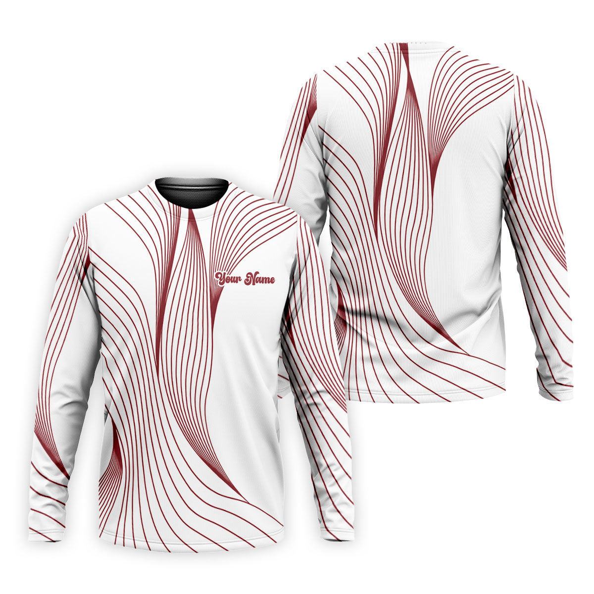 Geometric Line Wavy Line Red And White Custom Name Golf Shirts For Men, Men's Golf Shirt, Polo ShirtFor Men