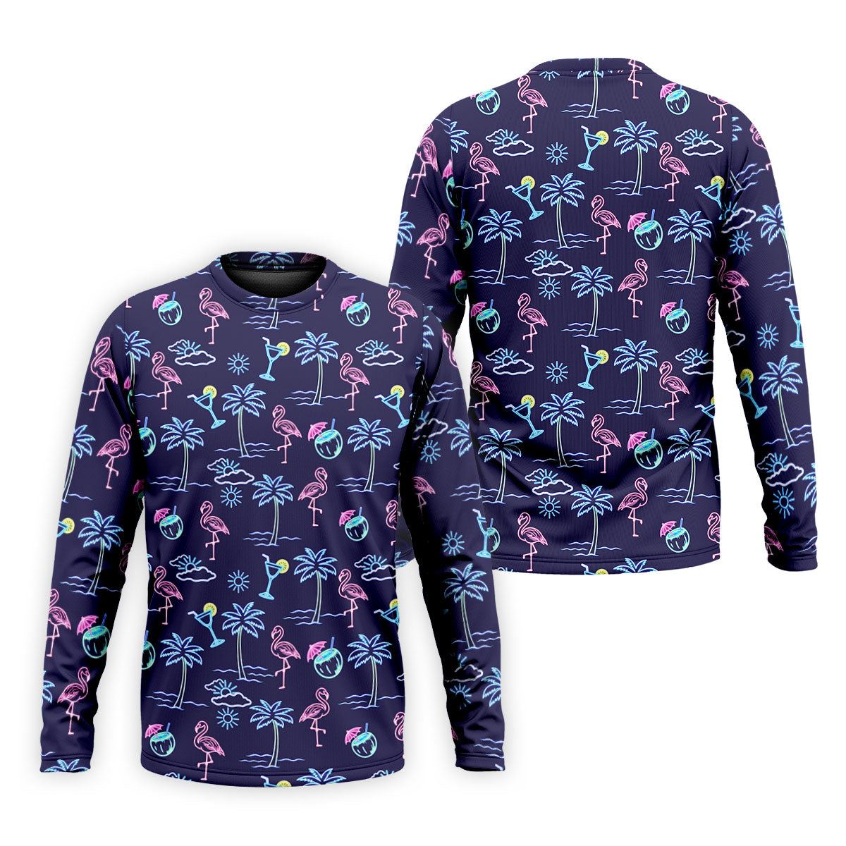 Neon Line Tropical Flamingo Hawaiian Golf Shirt, Polo Shirtor Men, Golfing Apparel