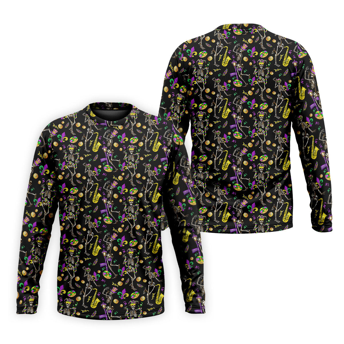 Dancing Skeleton Mardi Gras Fleur De Lis Black Golf Shirt, Polo ShirtFor Men, Golf Shirts For Men