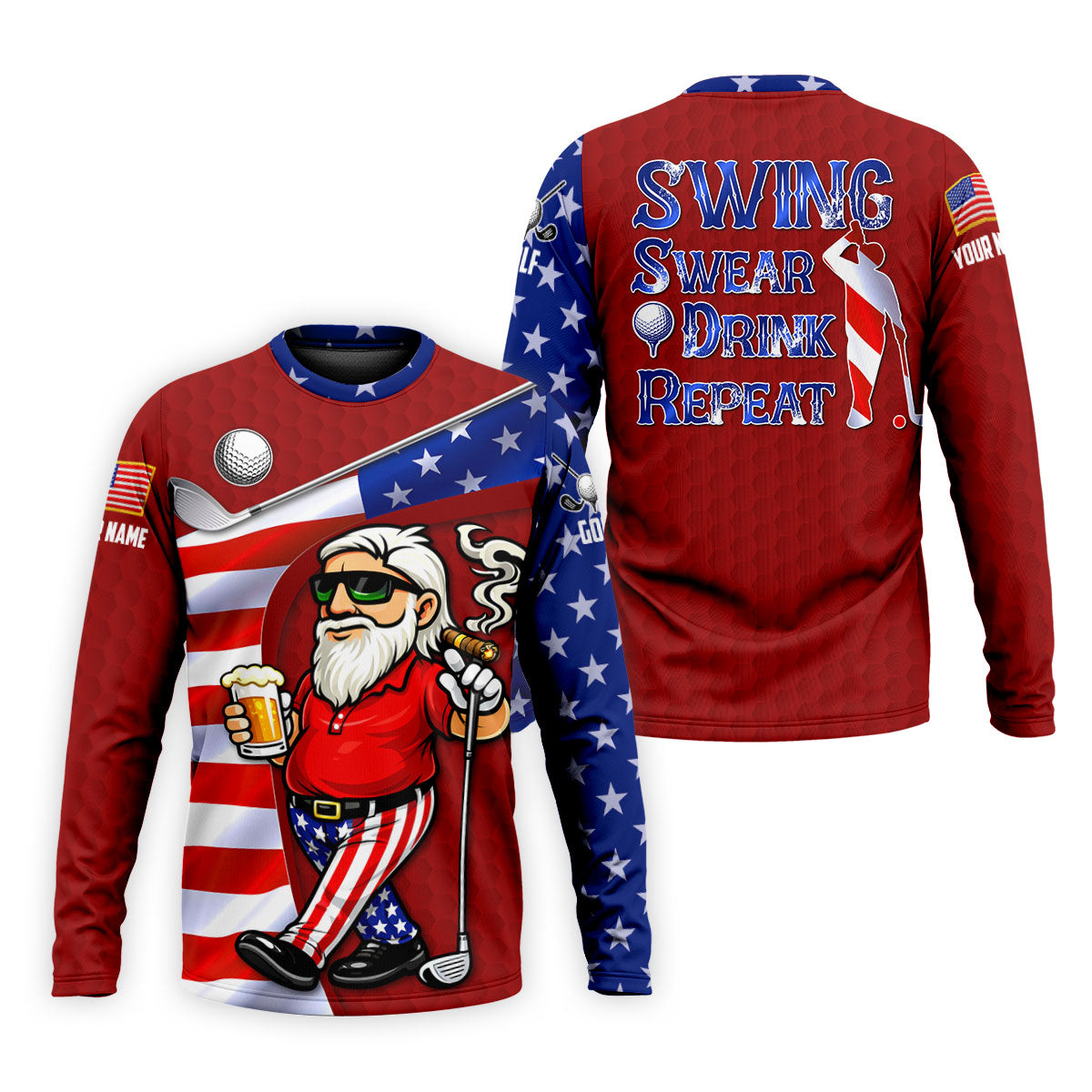 Swing Swear Drink Repeat Golf And Beer Patriotic Man 4th Of July Red Golf Shirt, 250 Years Golf Shirts For Men