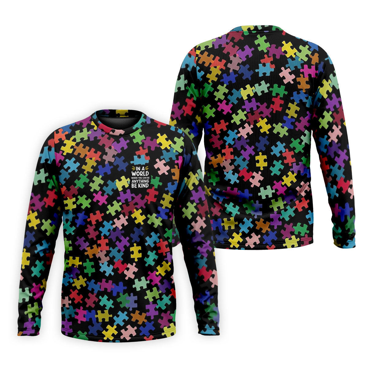 In A World Where You Can Be Anything Be Kind Autism Awareness Puzzle Pattern Men's Golf Shirt, Polo Shirt Men