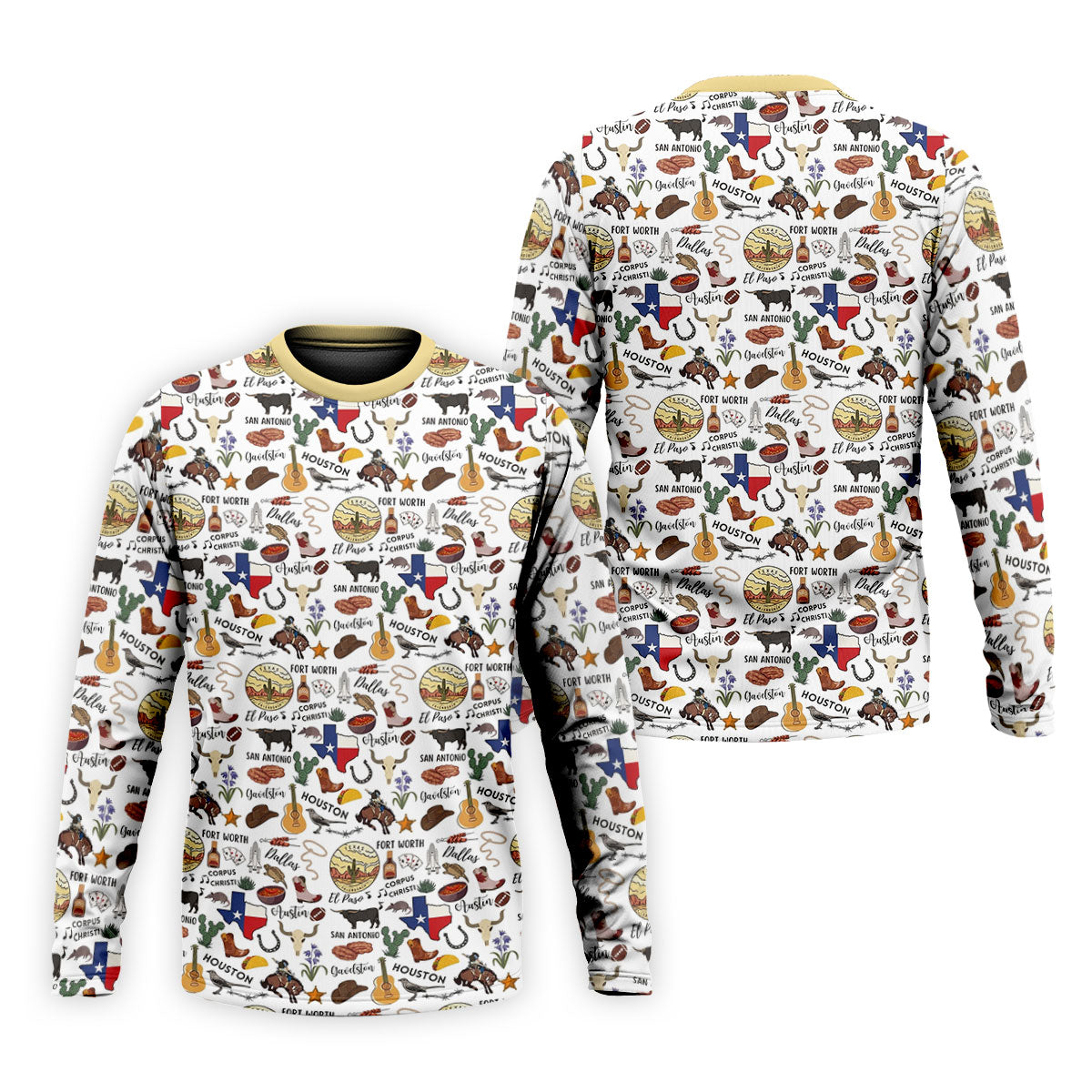 Texas Symbols Western Theme Doodle Style Golf Tops For Men, Polo Shirtor Men, Golf Shirts For Men