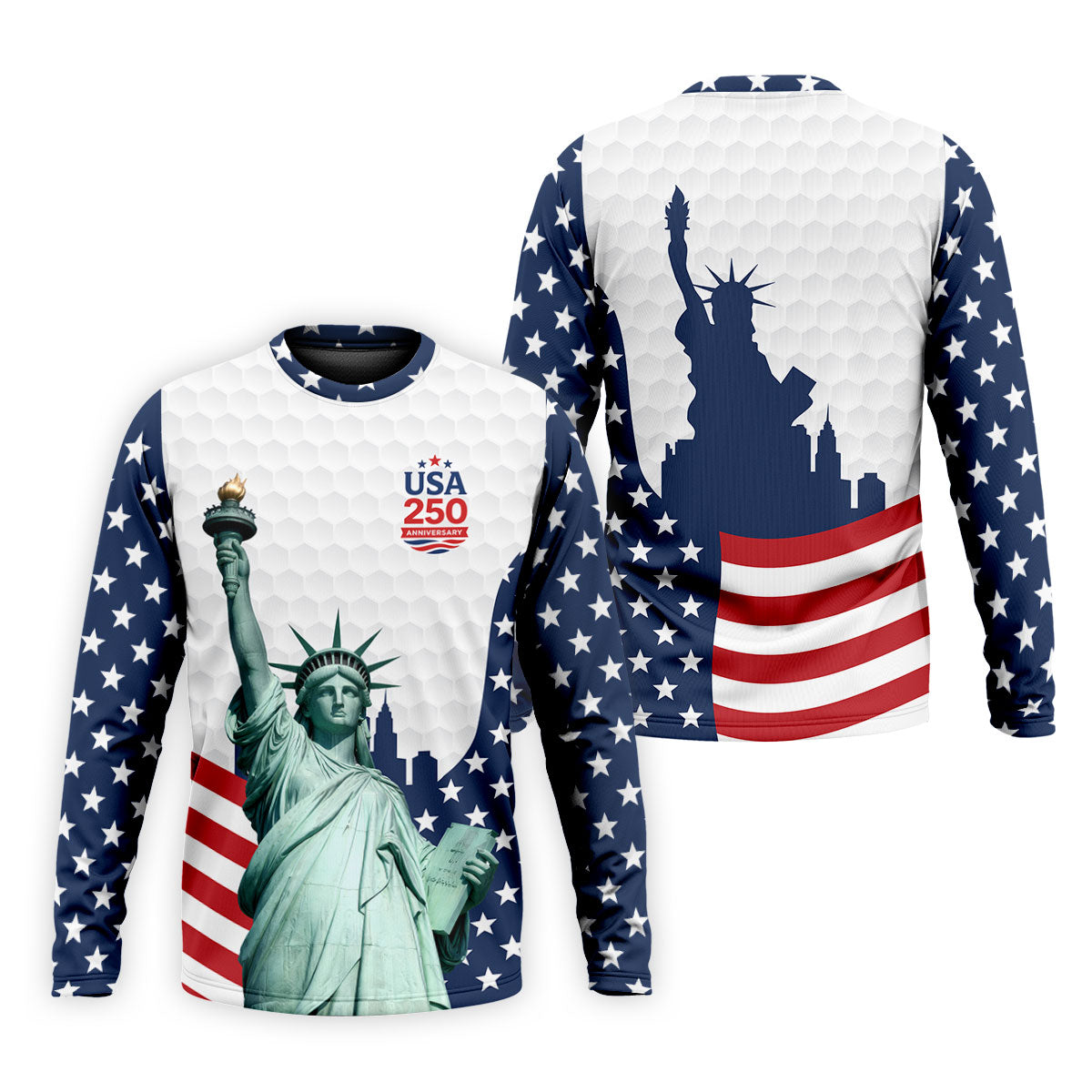 USA 250 Anniversary Statue Of Liberty White Golf Shirt, Patriotic Golf Shirt, 4th Of July Golf Shirts For Men