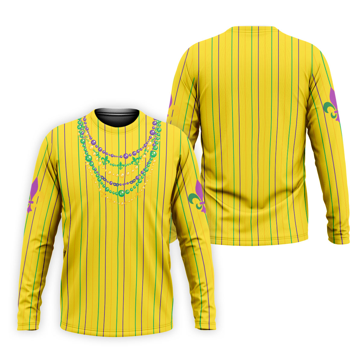 Mardi Gras Beads Necklaces Print Yellow Golf Shirt, Golf Tops For Men, Polo ShirtFor Men, Golf Shirts For Men