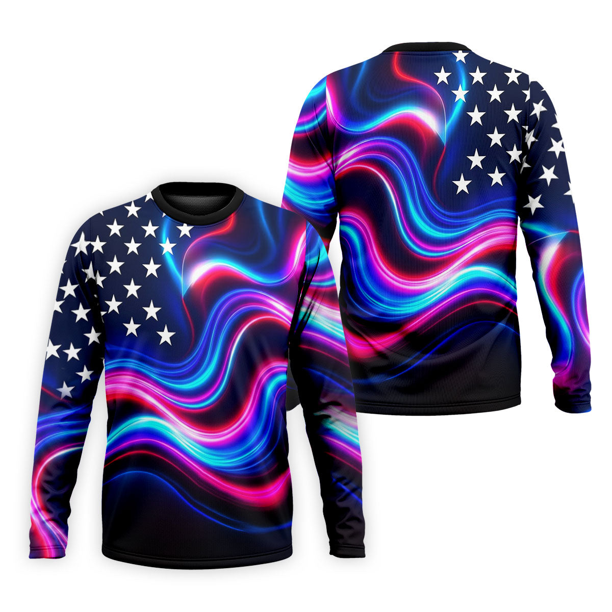 Star Pattern Neon Color Wavy Stripes 250th Anniversary, Patriotic 4th Of July Golf Shirts For Men