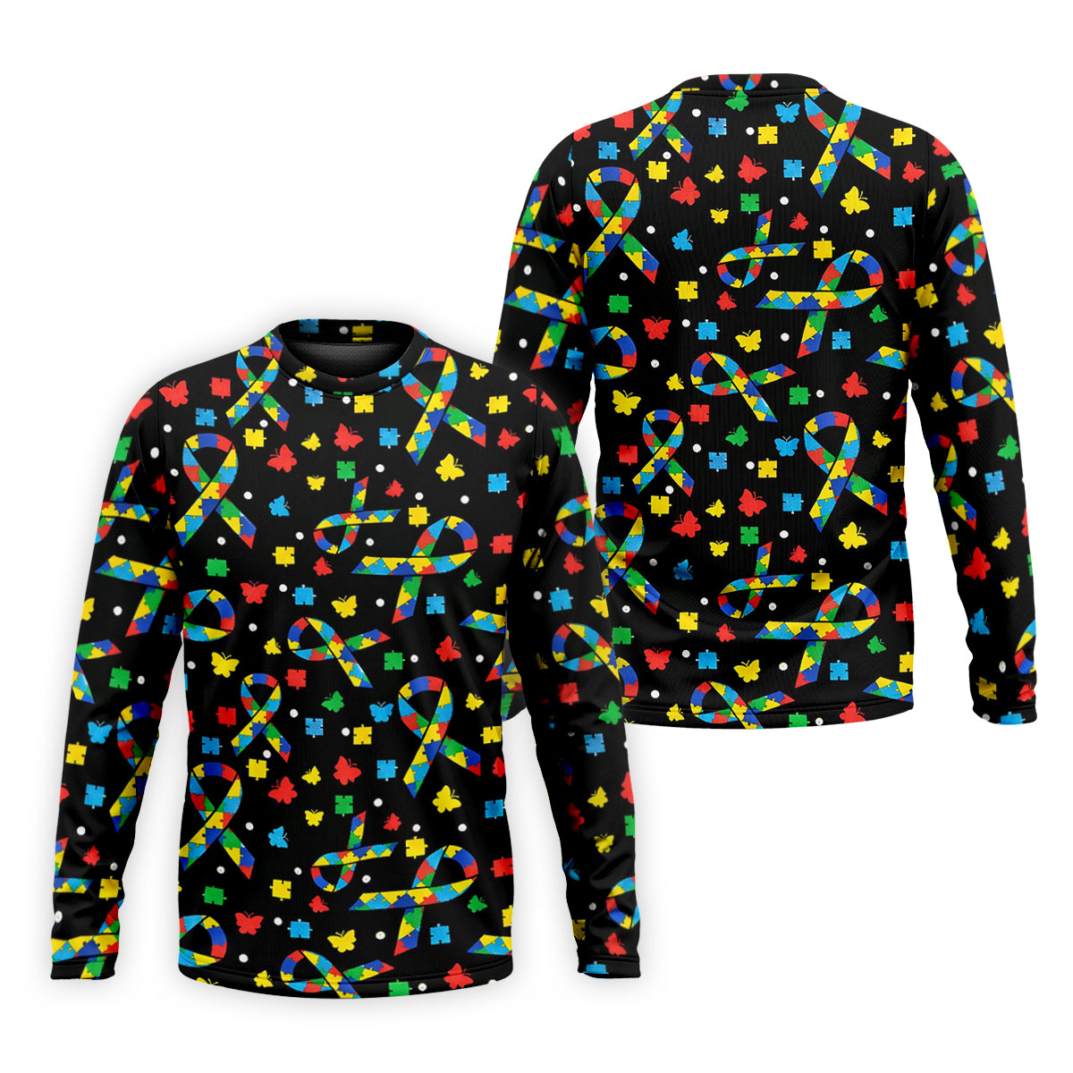 Autism Awareness Ribbon Colorful Butterflies Black Golf Shirt, Golf Tops For Men, Golf Shirts For Men