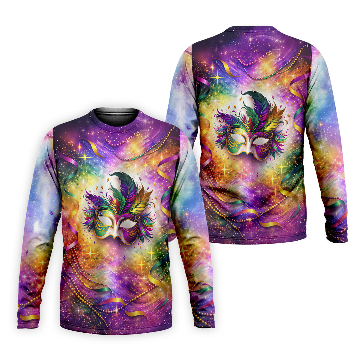 Carnival Mask Feather Print Purple Green Gold Dazzling Effect Mardi Gras Polo ShirtFor Men, Golf Shirts For Men