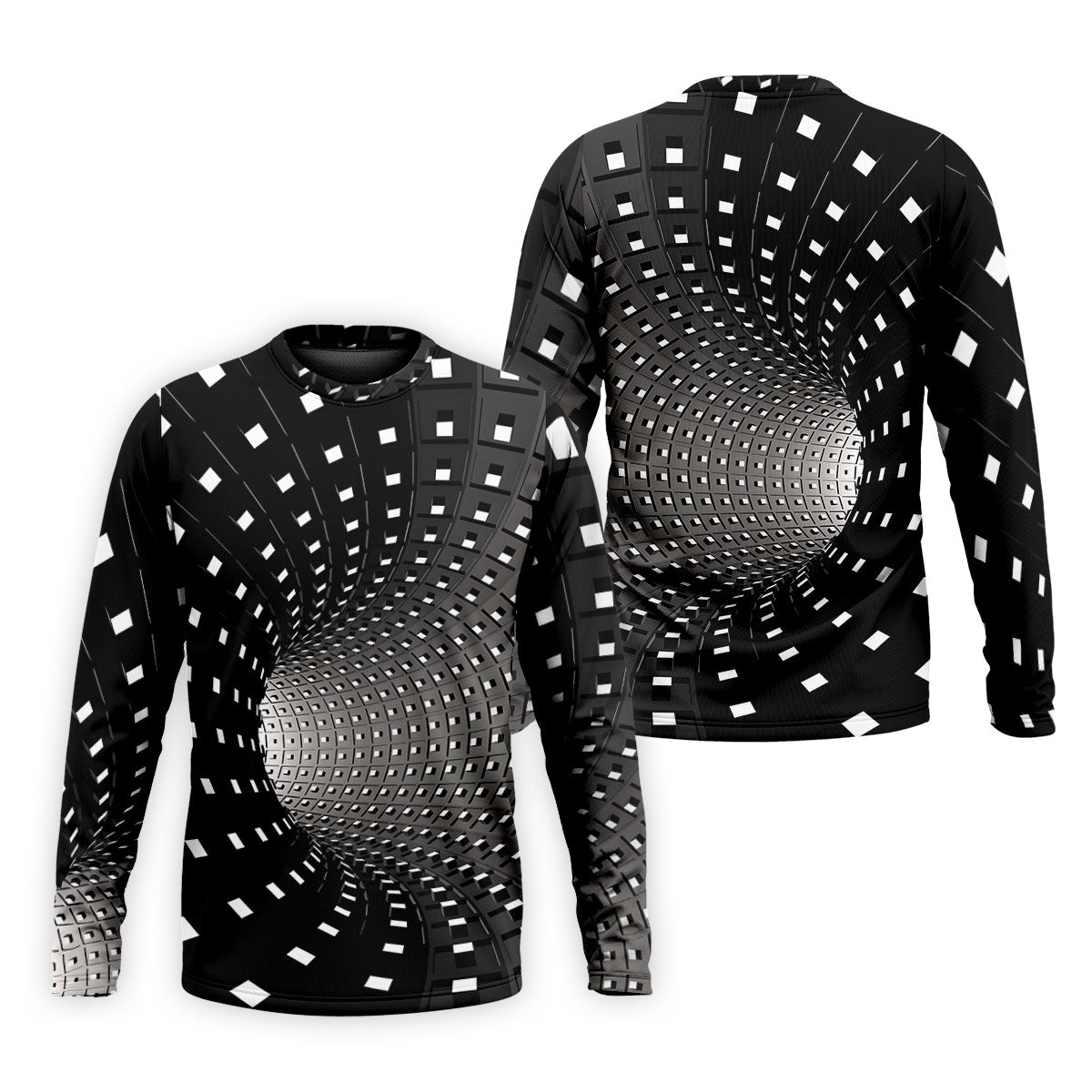3D Vortex Golf Shirt, Black White Optical Illusion Tunnel Pattern, Golf Shirt For Men