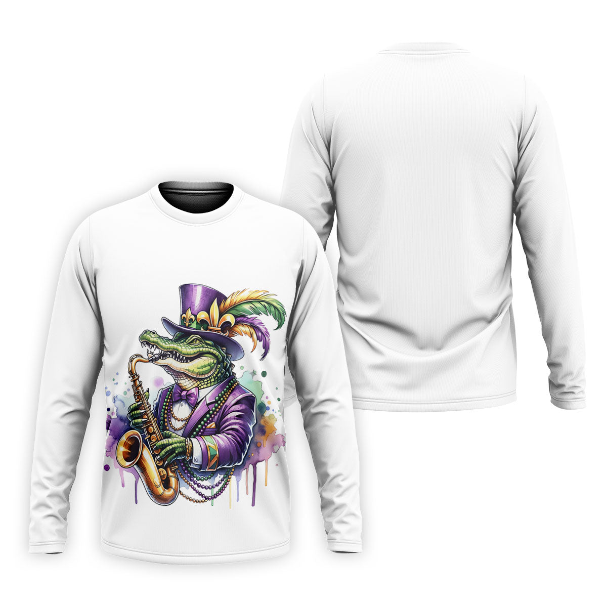 Mardi Gras Alligator Playing Saxophone White Golf Shirt, Golf Shirts For Men, Polo Shirt Men