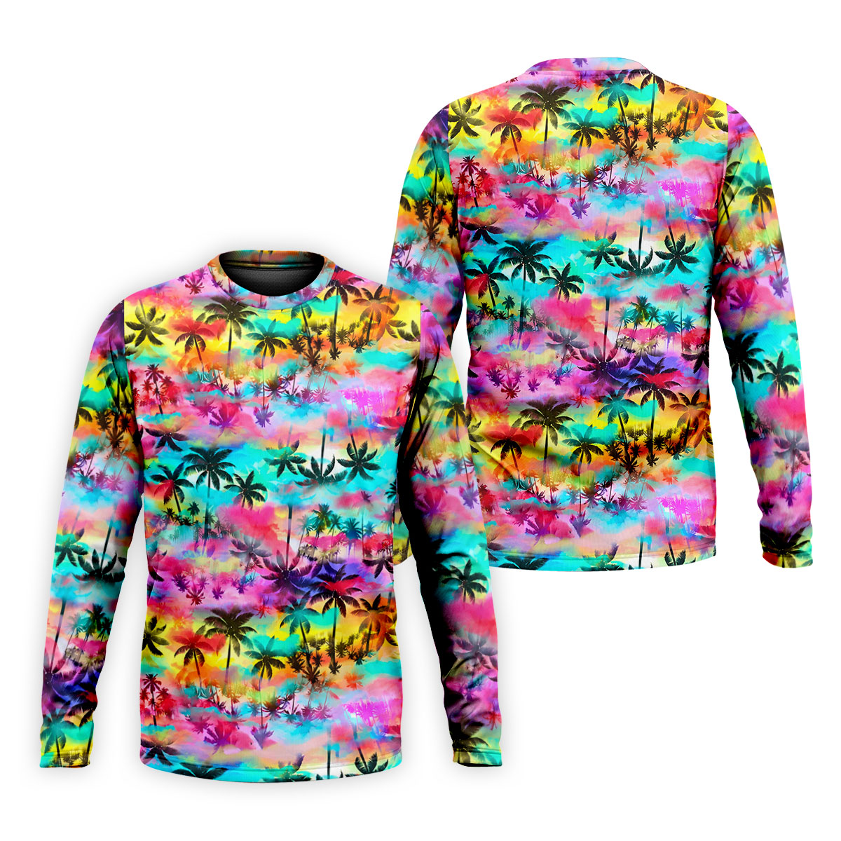 Watercolor Tropical Palm Golf Shirt, Colorful Sunset Hawaiian Polo, Polo Shirts For Men