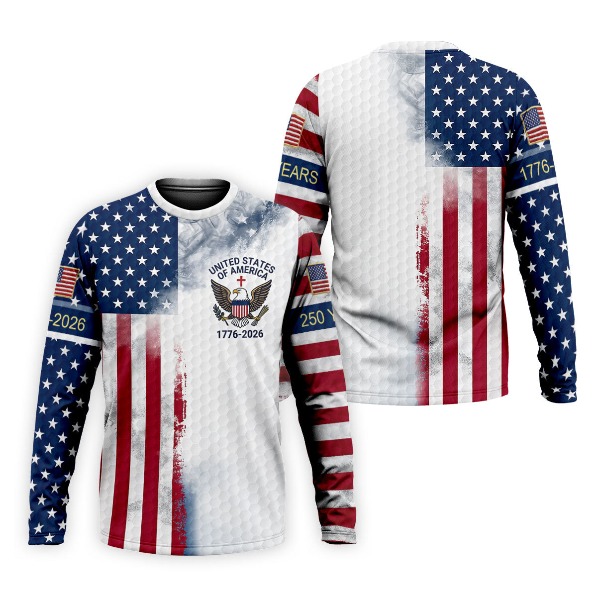 USA Flag Pattern 1776-2026 Distressed Vintage Golf Shirt, 250th Anniversary 4th Of July Golf Shirts For Men