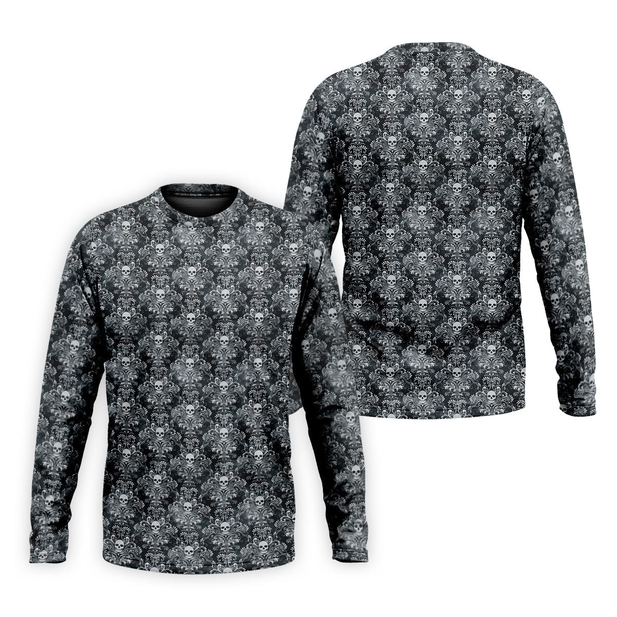 Skull Damask Charcoal Grey Gothic Floral Golf Tops For Men, Polo Shirtor Men, Golf Shirts For Men