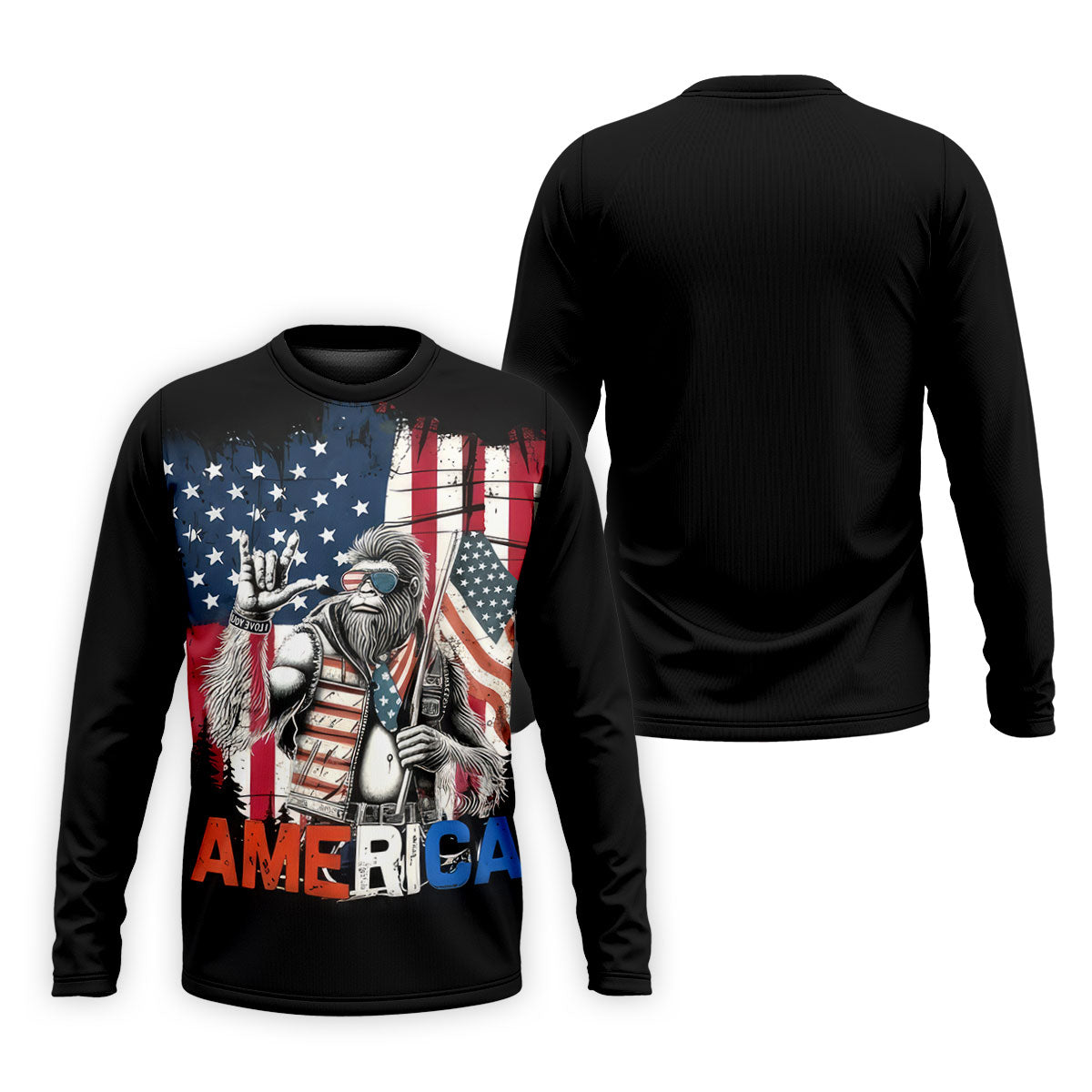 American Flag Bigfoot Patriot Black Hawaiian Golf Shirt, 250th Anniversary Tropical Vibe Men's Golf Shirt