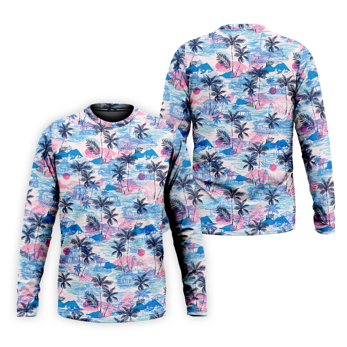 Tropical Island Sunset Pink And Blue Hawaiian Golf Shirt, Polo Shirtor Men, Golfing Apparel