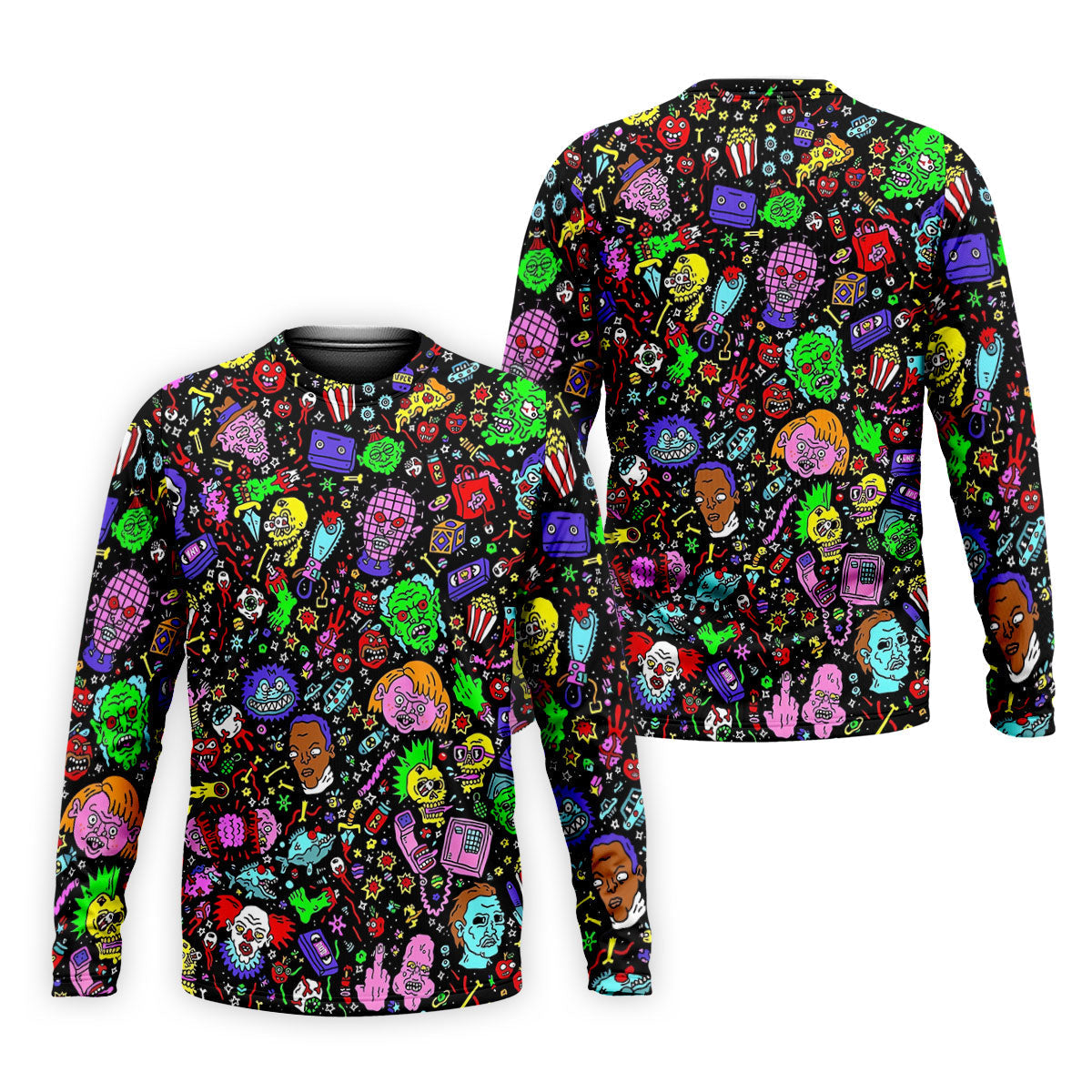 Halloween Horror Character Doodle Hawaiian Golf Shirt, Men's Golf Shirt, Printed Golf Polo Shirt