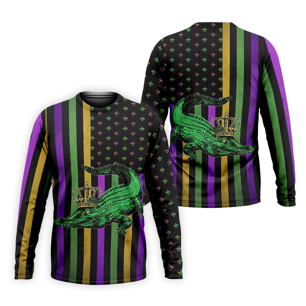 Mardi Gras Aligator Purple Green Gold Vertical Stripes Fleur De Lis Golf Tops For Men, Polo ShirtFor Men