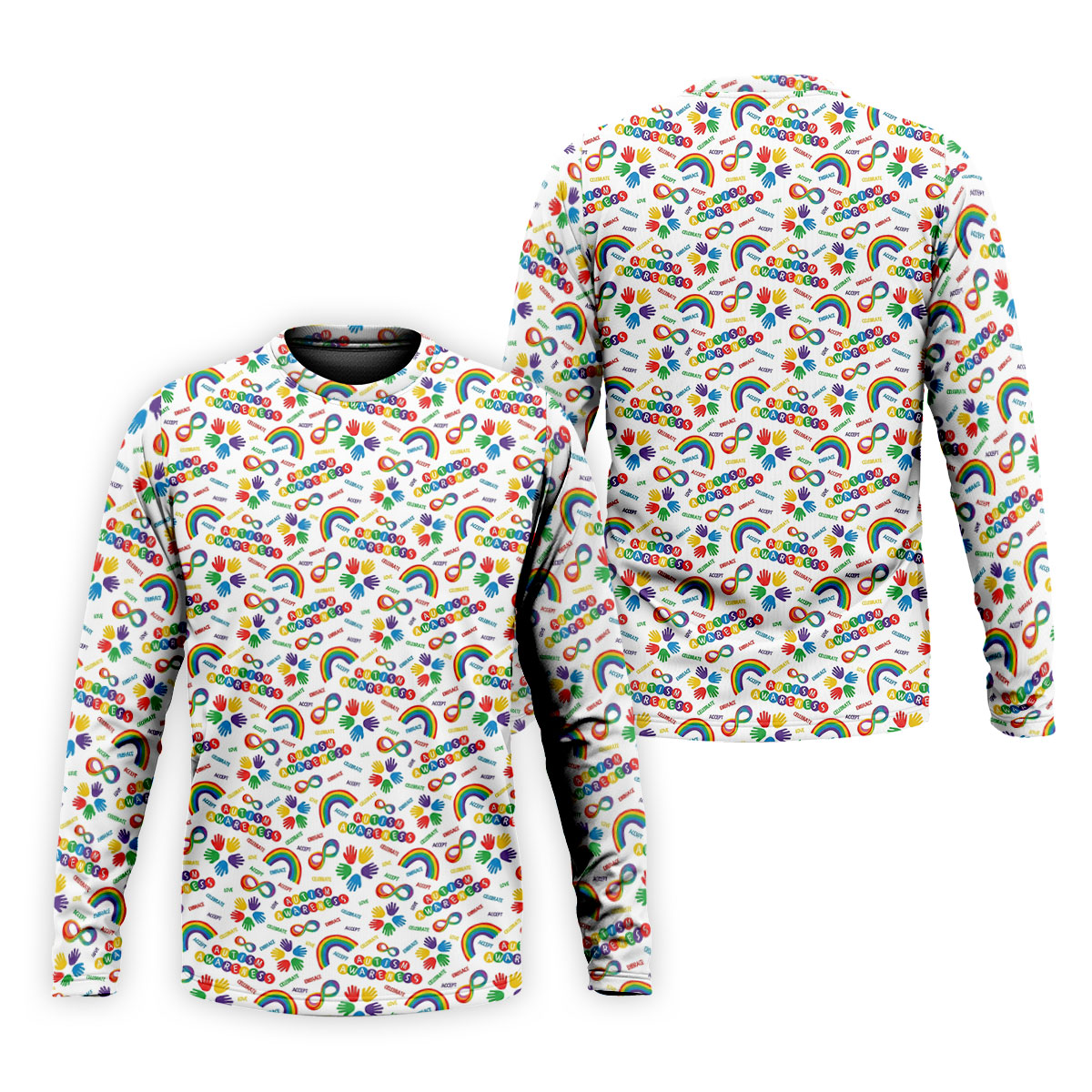 Autism Awareness Rainbow Pattern Colorful Handprints White Golf Shirt, Polo ShirtFor Men