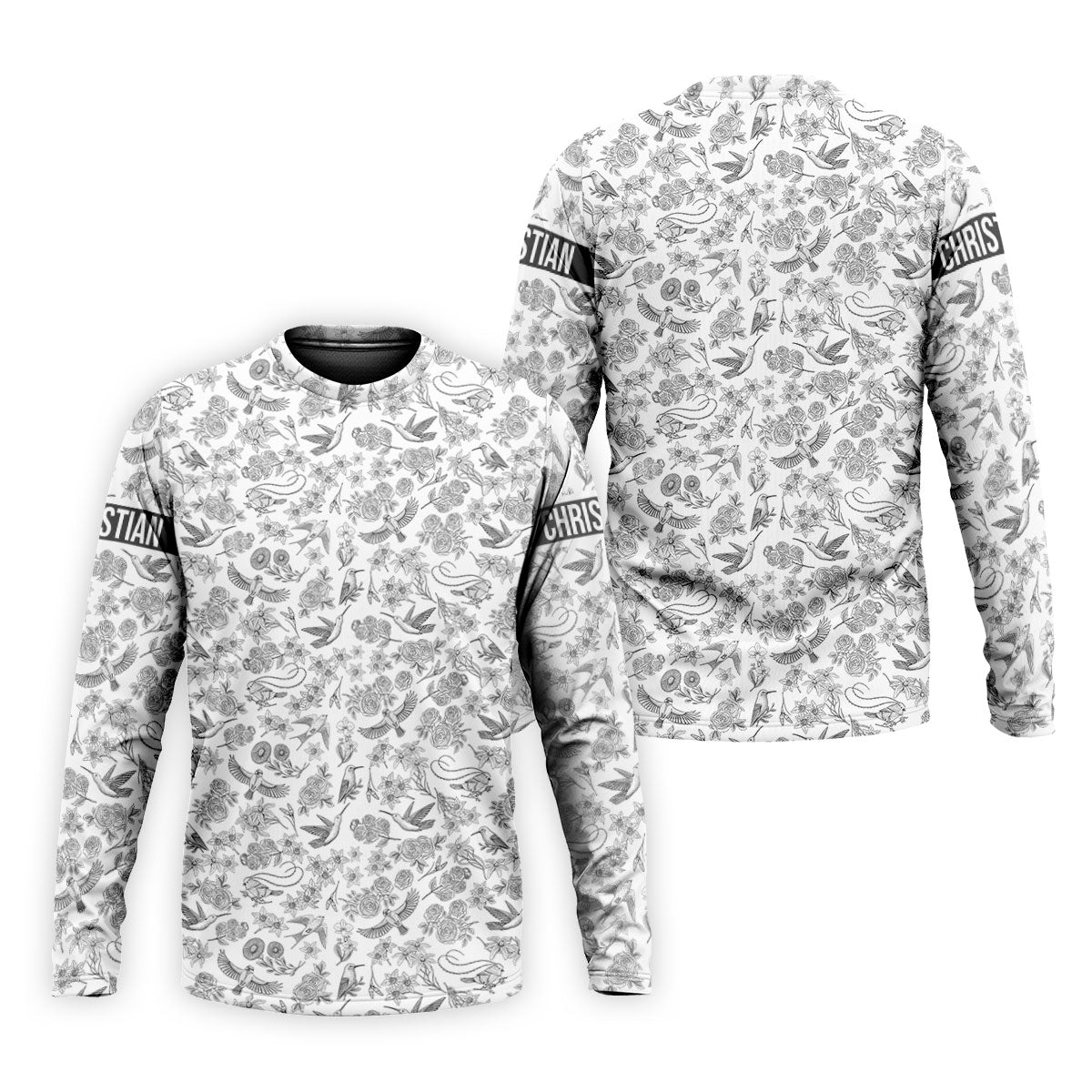 Custom Name Toile de Jouy Birds And Flowers Grey And White Polo ShirtFor Men, Golf Gift For Men