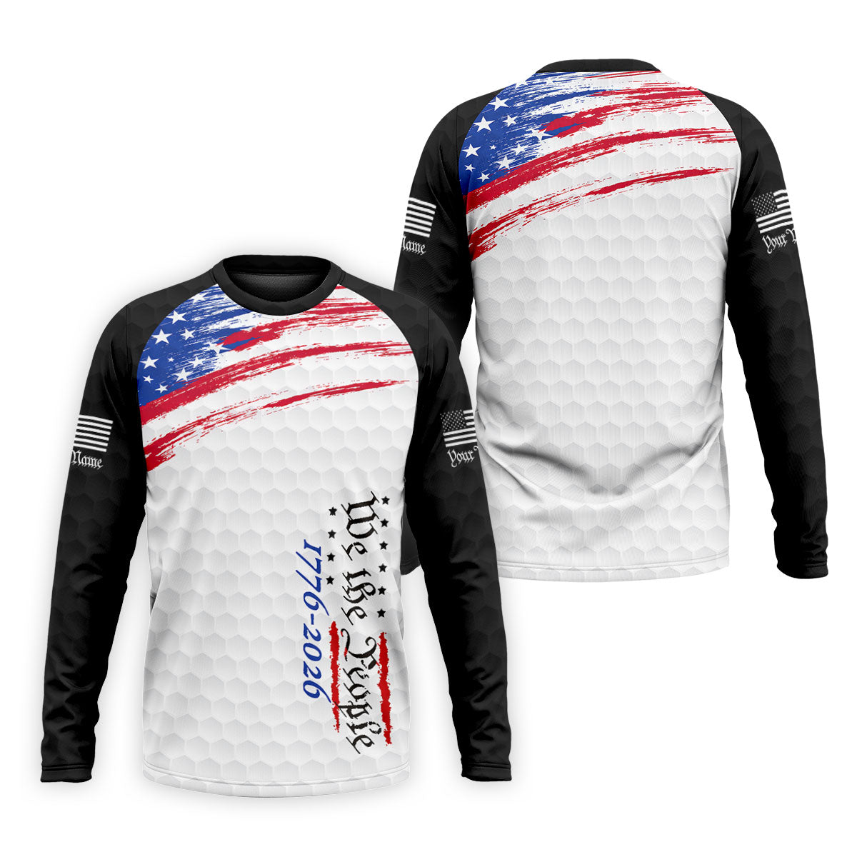 We The People 1776-2926 American Flag Brush Black Golf Shirt, 250 Years Patriotic 4th Of July Golf Shirts For Men