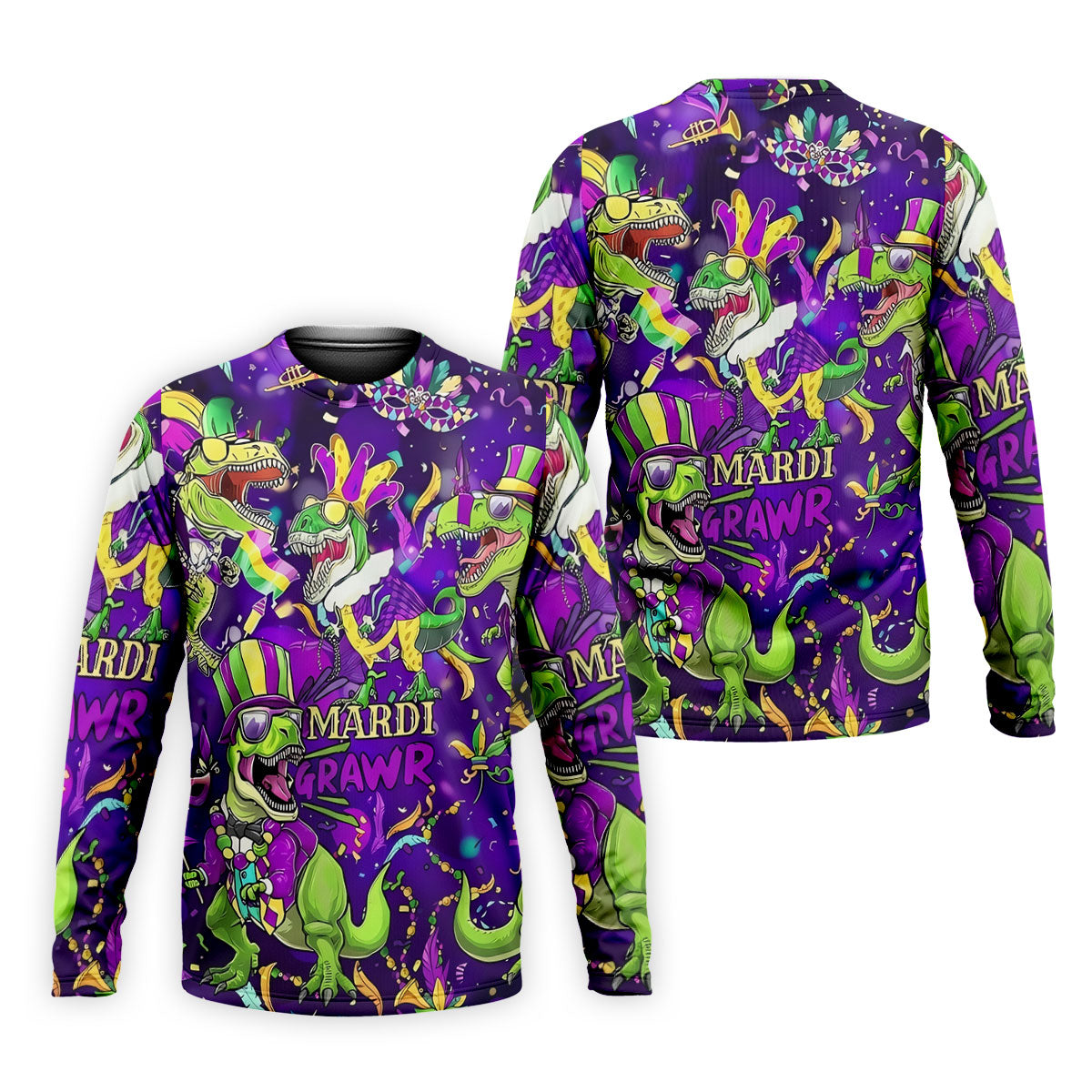 Mardi Grawr Purple Green Gold Funny Dinosaur Mardi Gras Golf Shirt, Golf Shirts For Men, Polo ShirtFor Men