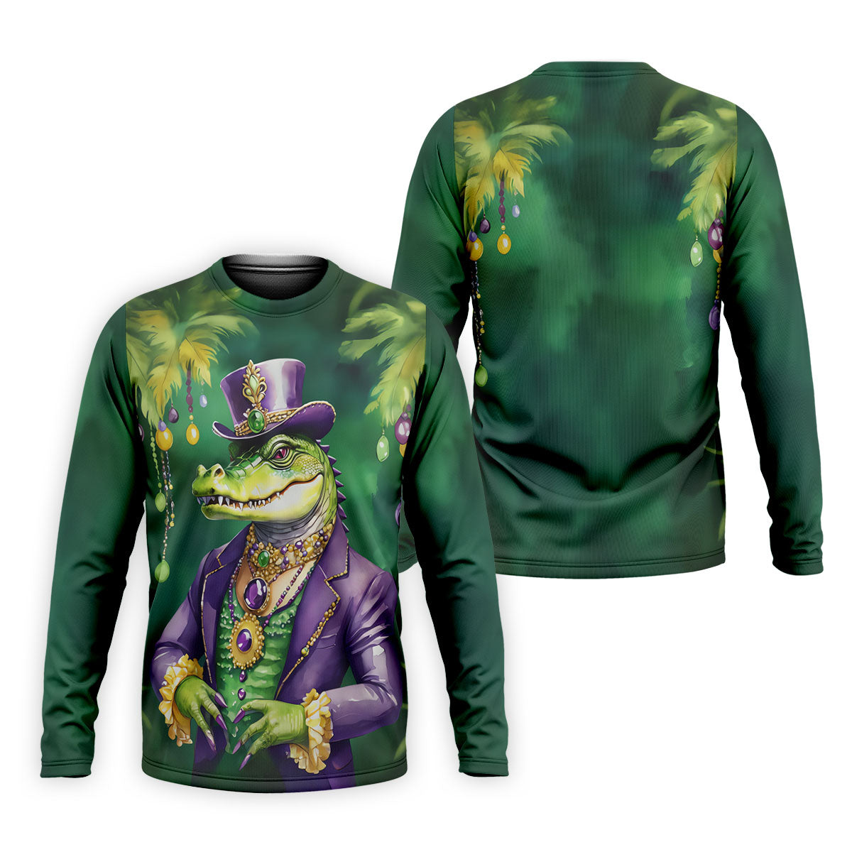 Mardi Gras Alligator Green Golf Shirt, Men's Funny Golf Shirts, Polo ShirtFor Men, Golf Shirts For Men
