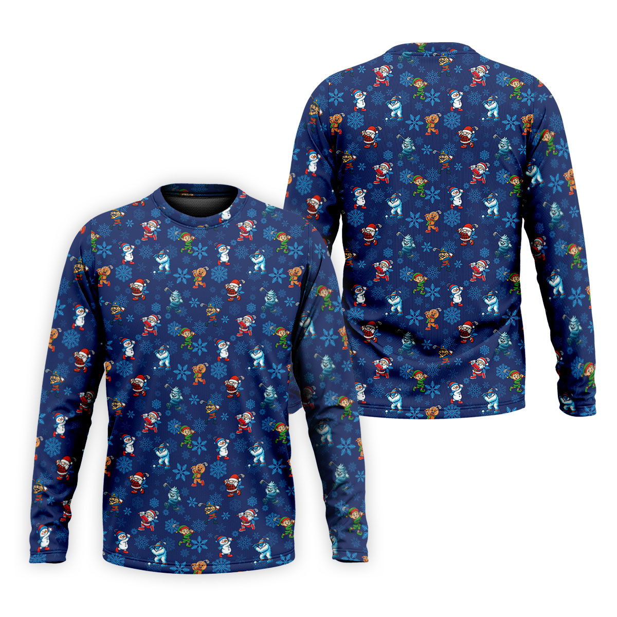 Funny Christmas Characters Golf Pose Navy Golf Shirt, Christmas Golf Shirt, Polo ShirtFor Men