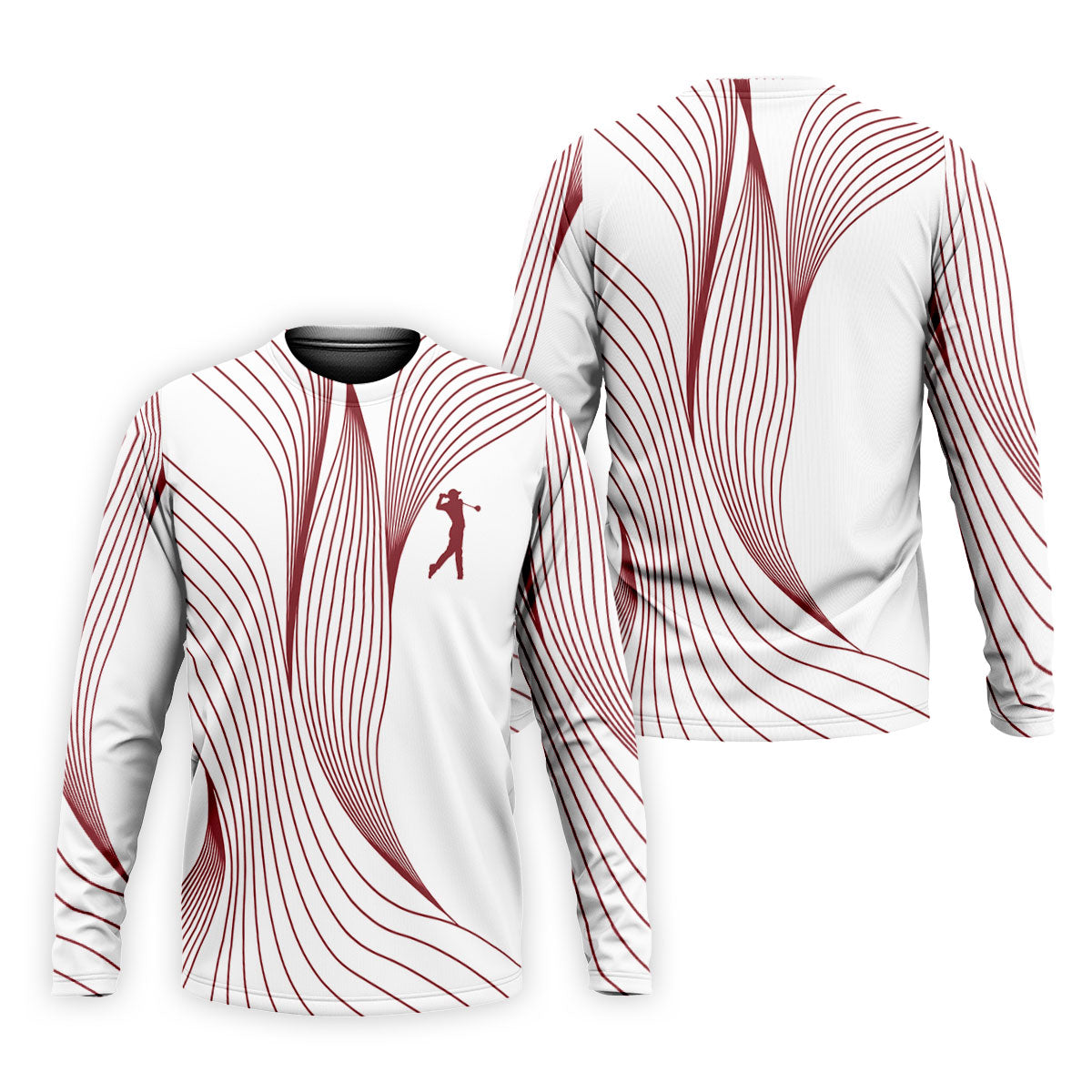 Geometric Line Wavy Line Maroon And White Golf Shirts For Men, Men's Golf Shirt, Polo Shirt Men